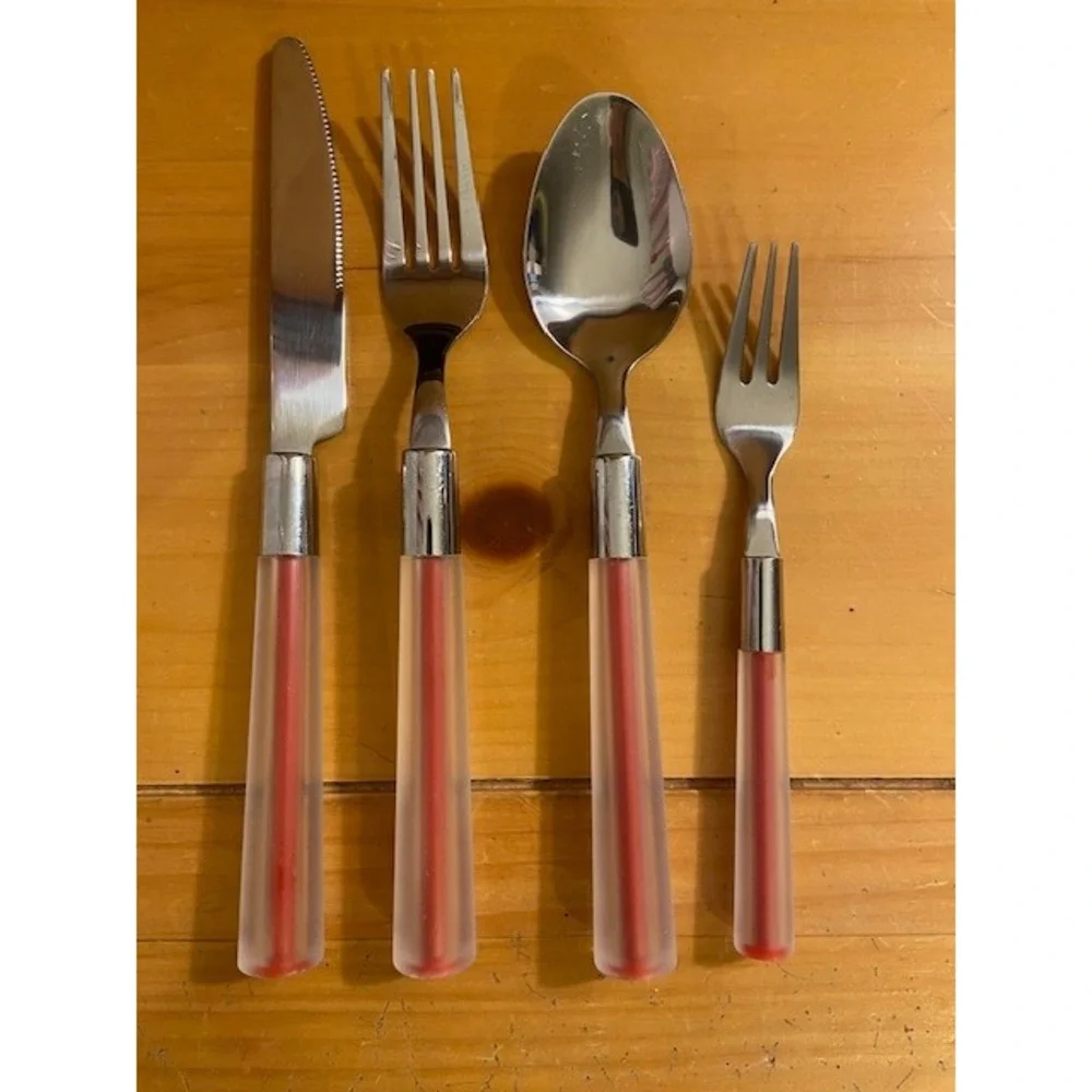 Ikea Ivar Ledang Skymta Red Acrylic 24pc Flatware Set And Holder Stainless Steel